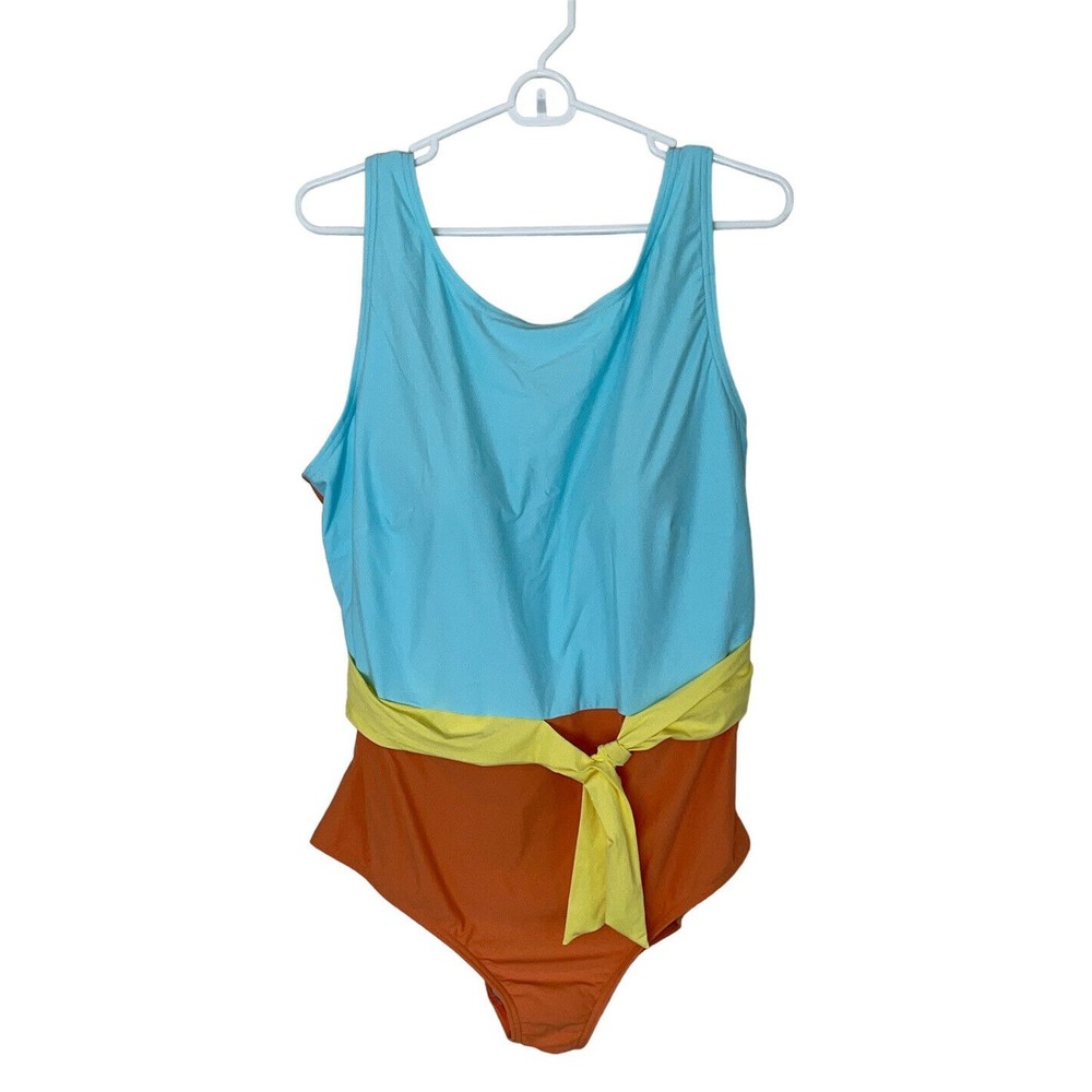 lands’ End Swimsuit One Piece Waist Tie Sz 22 xtra life blue orange NWT